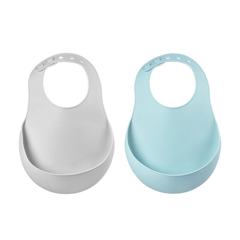 Lot de 2 bavoirs - Beaba -Silicone bleu/gris
