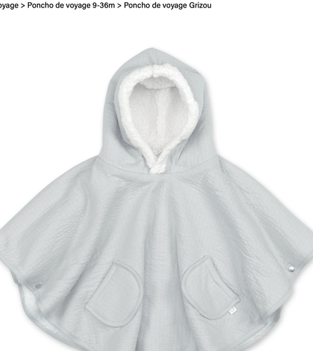 Poncho de voyage -Bemini - 9-36m grisou tetra jersey + teddy   