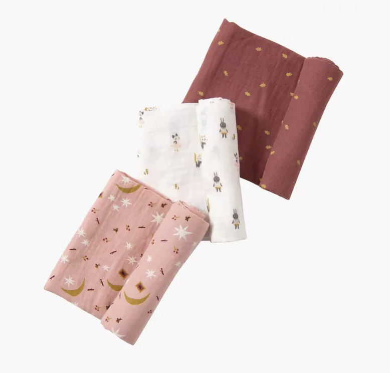 Set de 3 langes imprimés - Moulin Roty - Après la pluie