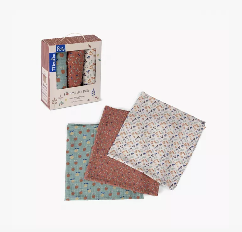 Set de 3 langes imprimés - Moulin Roty - Pomme des bois