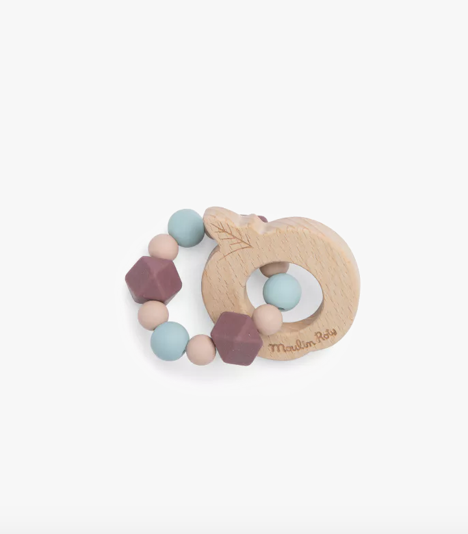 Anneau de dentition - Moulin Roty -  Pomme bois/silicone
