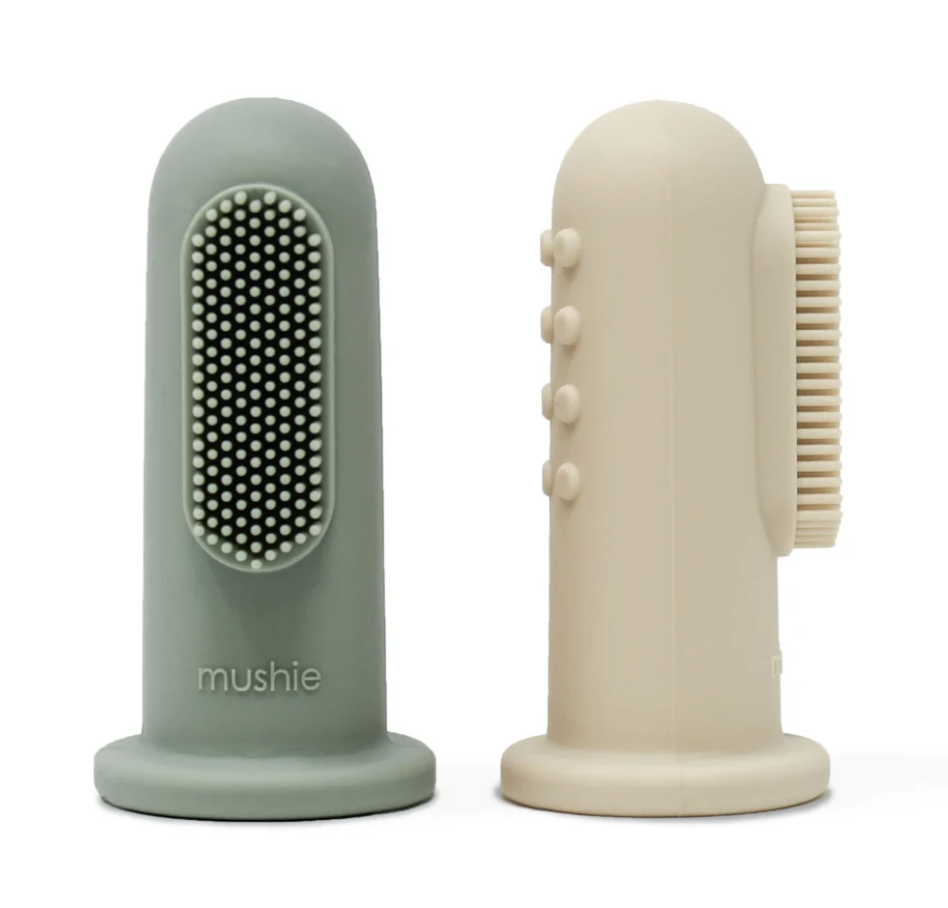 Lot de 2 brosses à dents à doigt - Mushie - Sand/Sage green