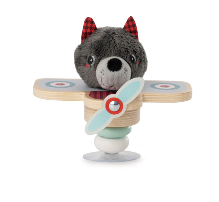 Jouet à ventouse - Lilliputiens - Louis le loup en avion swing