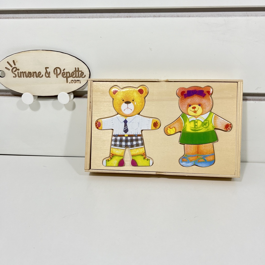 Jeu en bois - Les oursons s'habillent