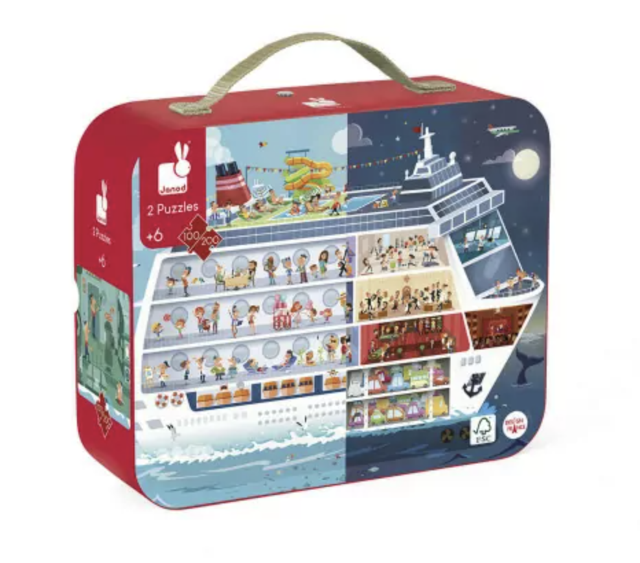 Valisette 2 puzzles - Janod - Bateau de croisière (100 et 200pcs)