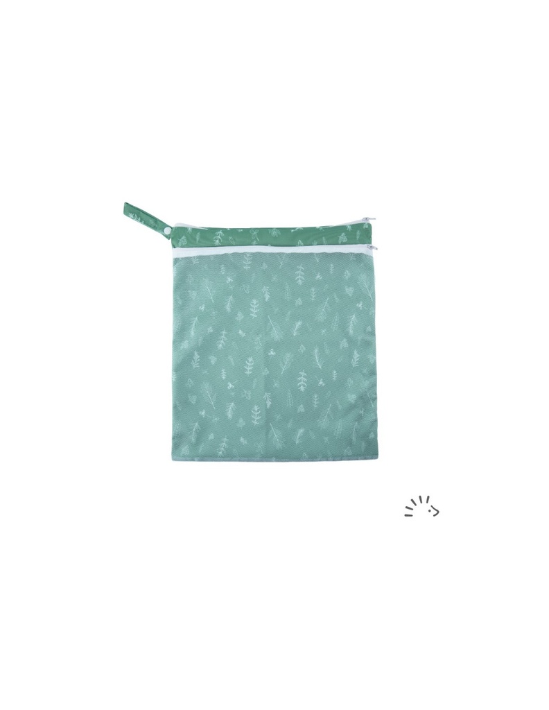 [9006720123877] Sac à couches avec zip et filet - Green Leaves