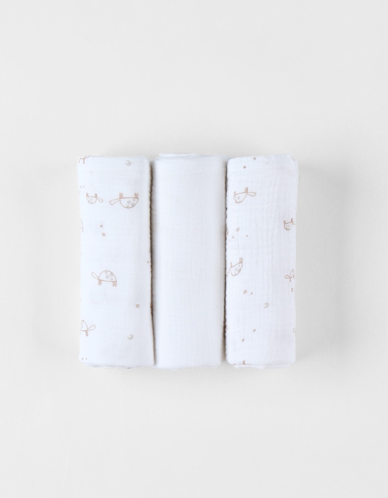 Set de 3 langes - noukie's - Tortue en mousseline, écru 