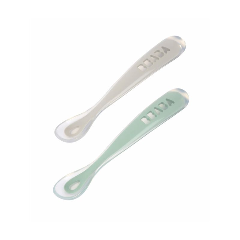 Lot de 2 cuillères 1er âge silicone avec boite de transport - Béaba 