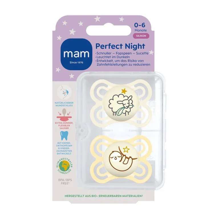 Lot de 2 sucettes - MAM - Perfect Night silicone beige 0-6 mois
