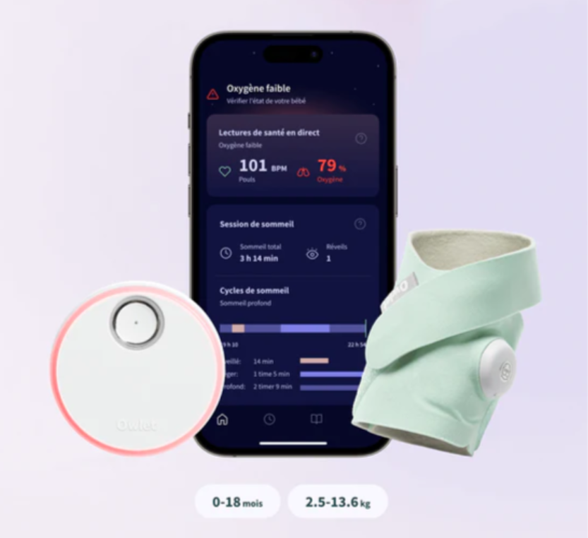Système de surveillance pour bébé - Owlet - Dream Sock 0/18 Mois Vert Menthe