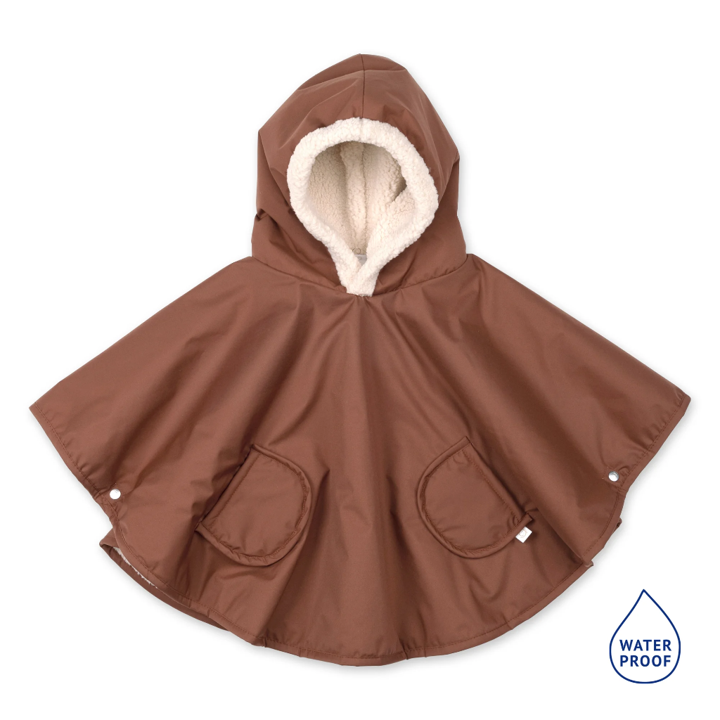 Poncho de voyage -Bemini - 9-36m Sauge WATERPROOF + TEDDY choco 