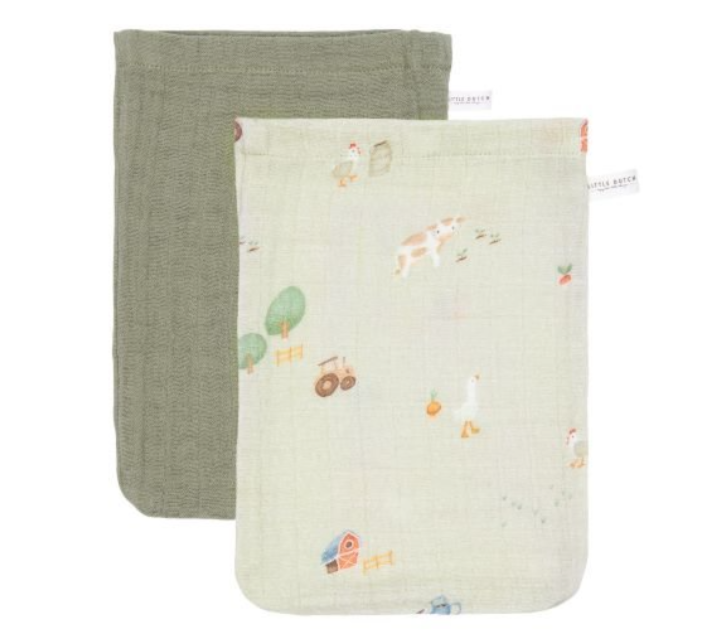 Gants de toilette - Little Dutch - Lot mousseline Little Farm / Olive