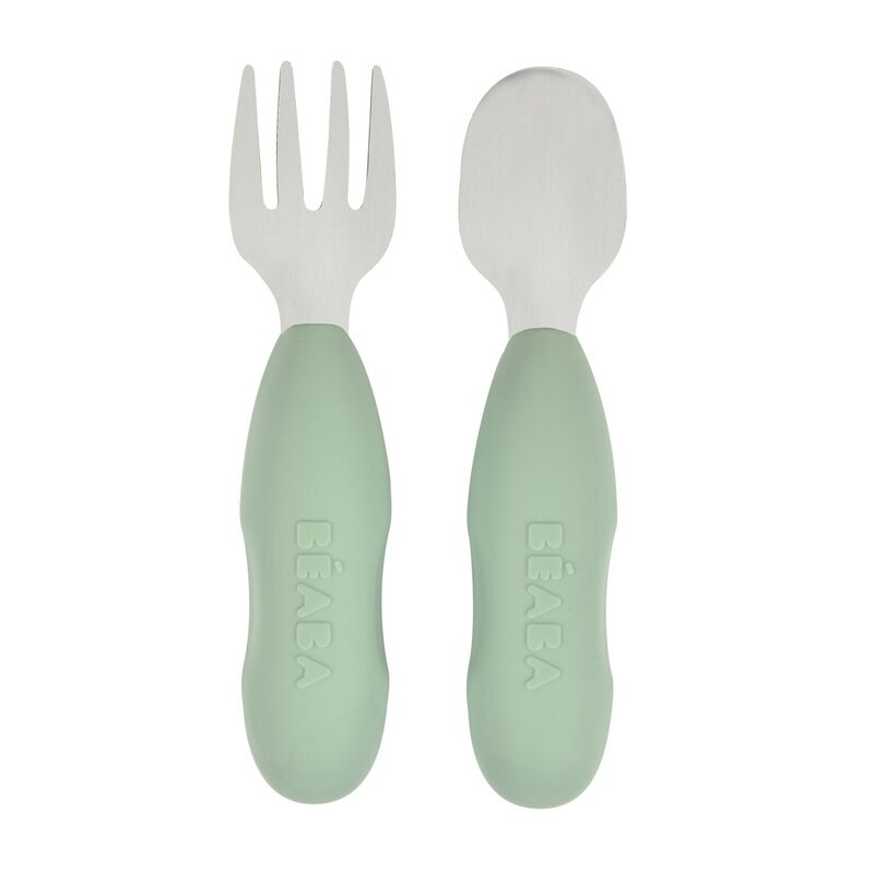 Lot de 2 pré-couverts d'apprentissage - Béaba - Inox "Vert sauge" 
