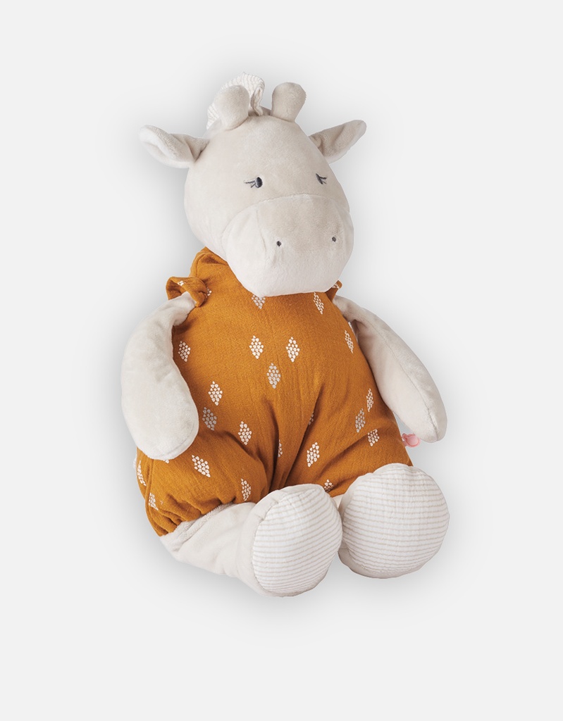 Peluche medium - noukie's - Tiga en veloudoux et mousseline de coton bio, beige/ocre 