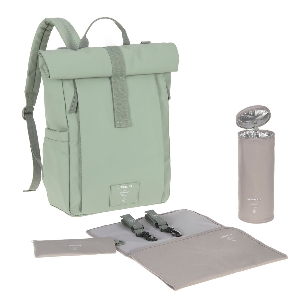 Sac à dos à langer - Lässig - Rolltop up vert argenté