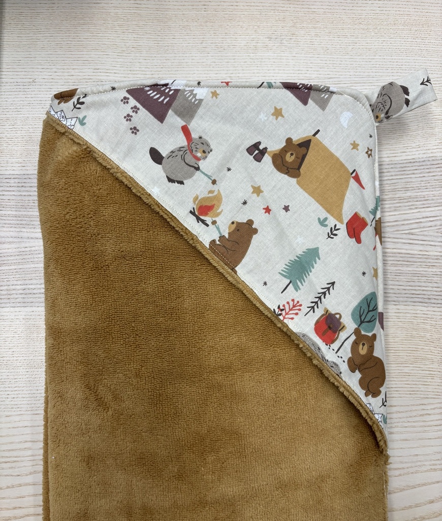 Cape de bain - Fleur de coton - Ours campeur 90x90  