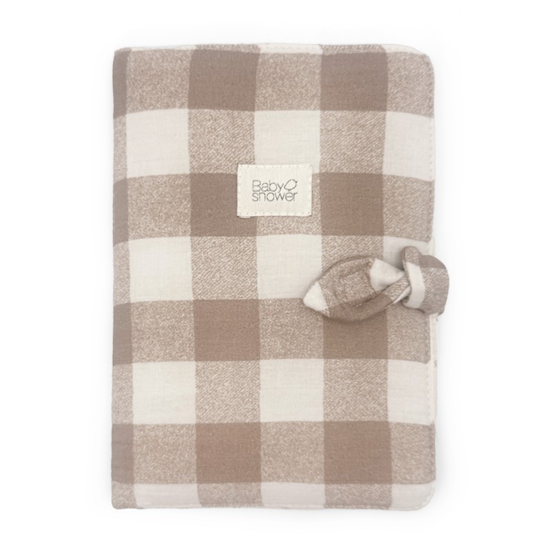 [9501473468737] Protège carnet de santé - Babyshower -  Knot vichy caramel