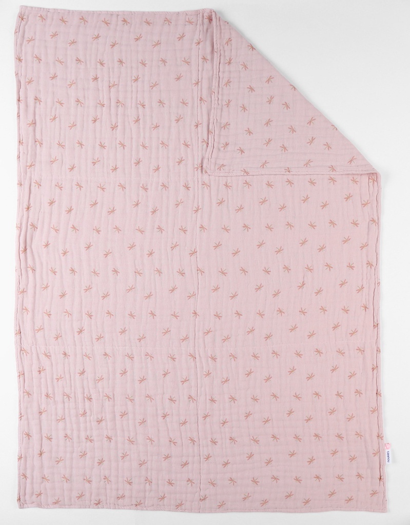 Couverture - noukie's - Libellules en mousseline de coton, rose poudré