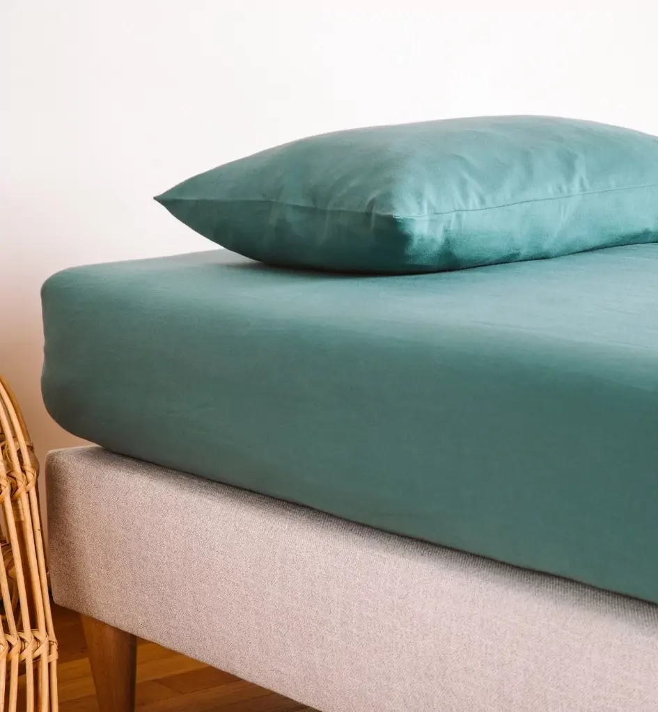 Drap housse pur Coton Bio- Kadolis - 1 personne 90x200cm Eucalyptus