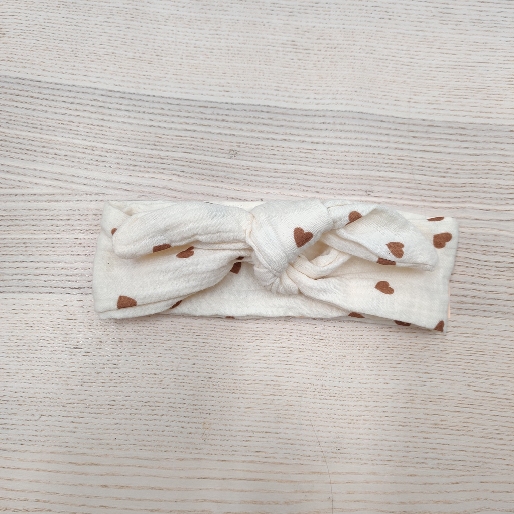 Bandeau - Fleur de coton - coeurs bruns 