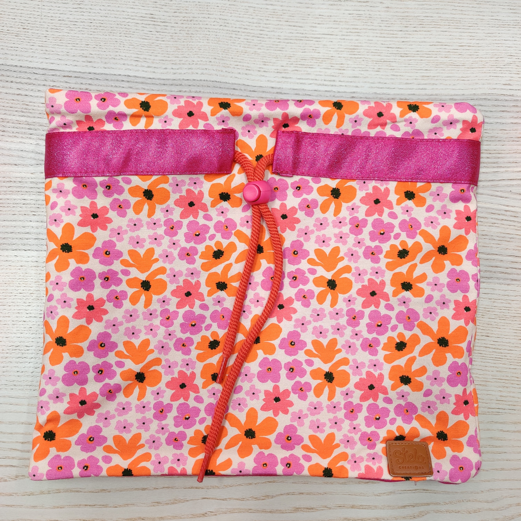 Col mi-saison avec prénom - Stela -  Fleuris rose, mauve, orange  (2/10 ans)   