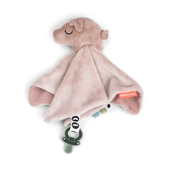 Doudou plat attache-sucette - done by deer - Pigee rose