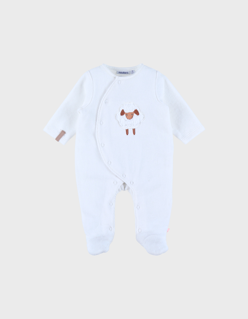 Pyjama - noukie's - Velours brodé mouton (blanc) 1 mois