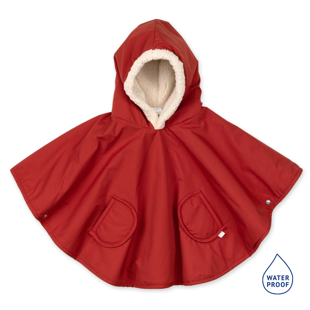 Poncho de voyage -Bemini - 9-36m waterproof teddy carmin oeko-tex  