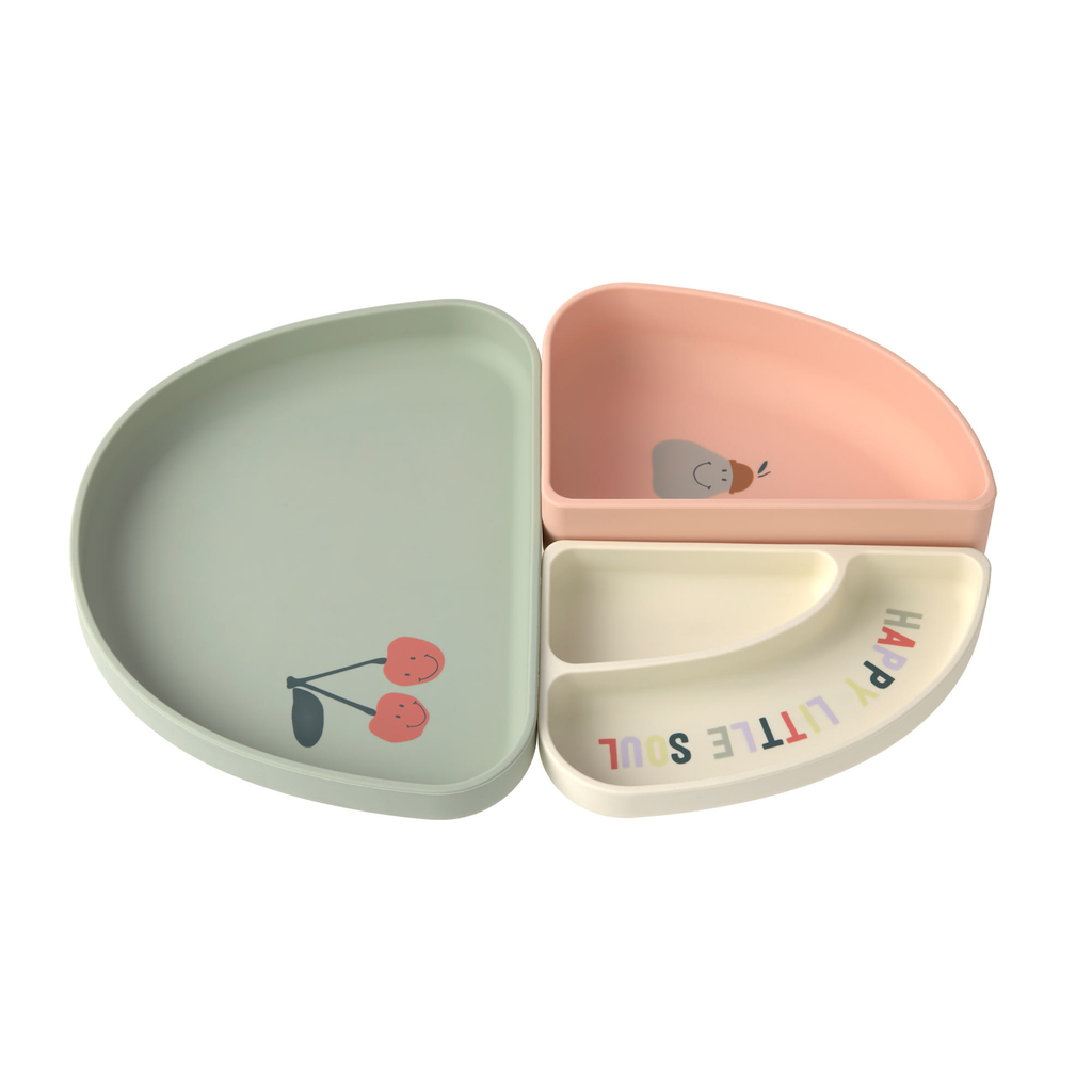 Set de vaiselle en silicone - Lässig - Happy fruits, cerise 