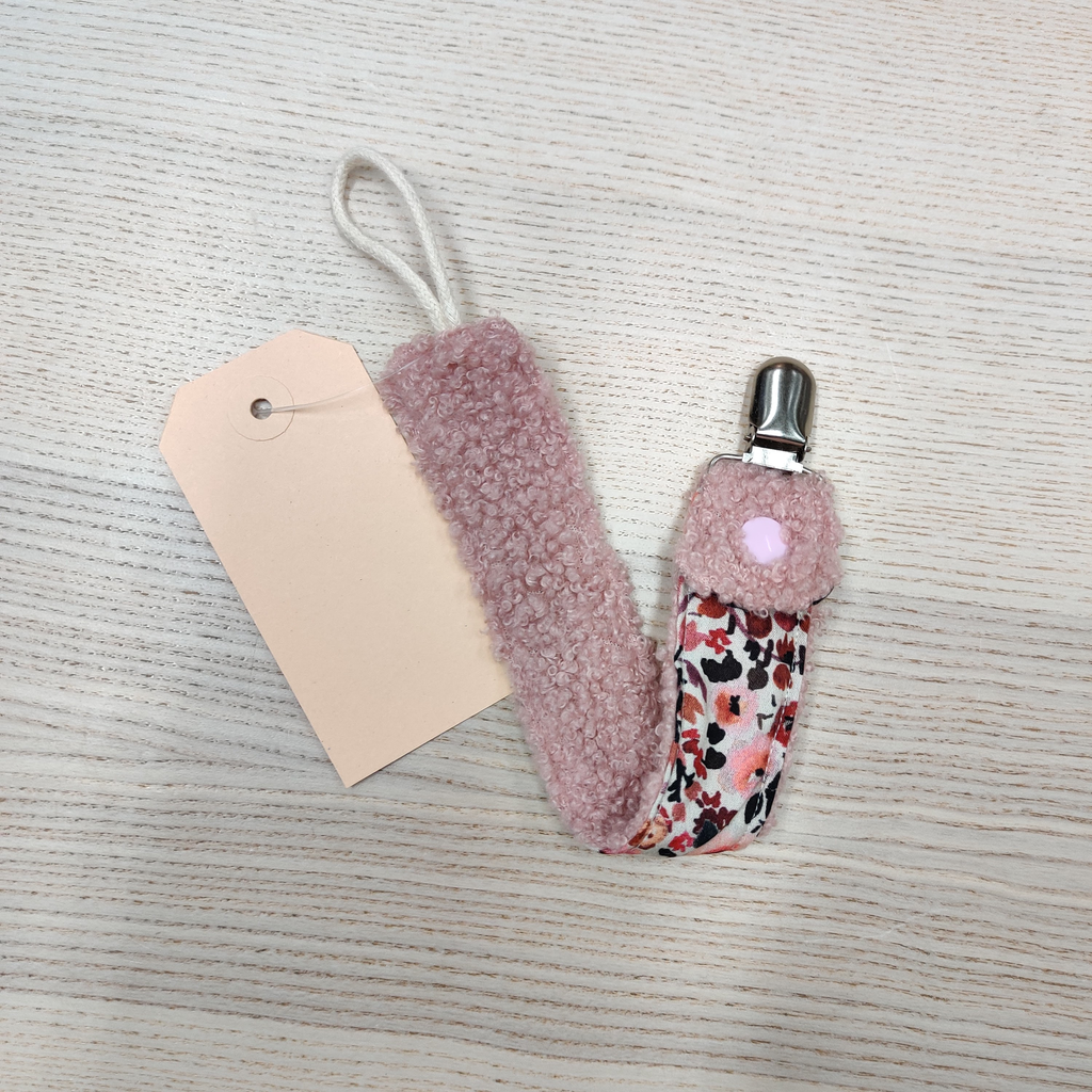 Attache tétine - Fleur de coton - Mouton Fleuris rosée 
