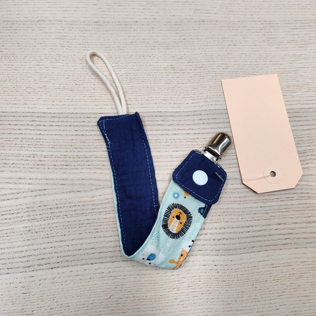 Attache tétine - Fleur de coton - Bleu, lion 
