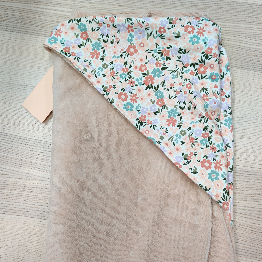 Cape de bain - Fleur de coton - Fleurs rosés 90x90  