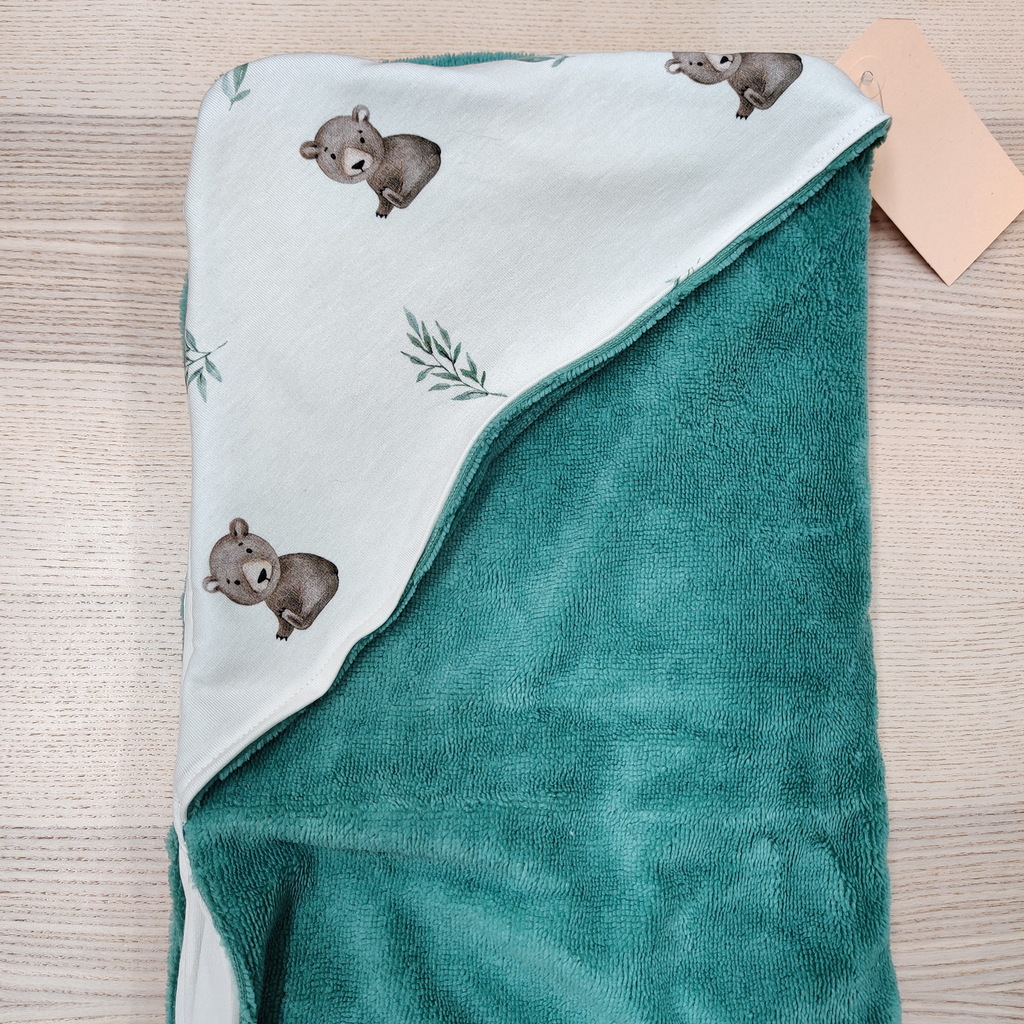 Cape de bain - Fleur de coton - Turquoise, ourson 90x90   