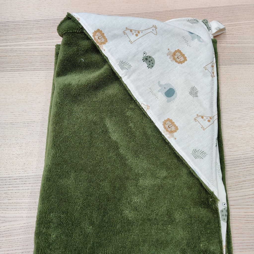 Cape de bain - Fleur de coton - Vert, savane 90x90     