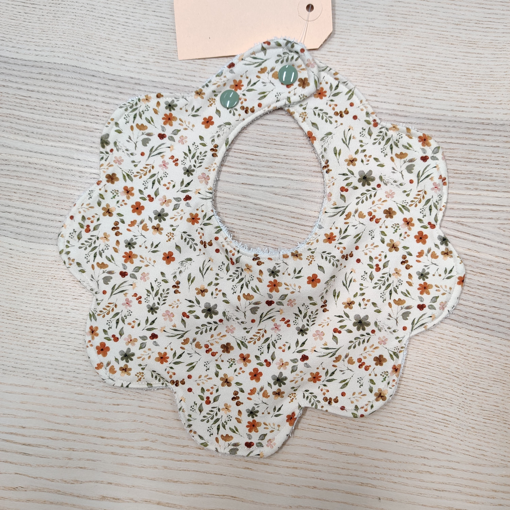 Bavoir - Fleur de coton - Fleurs orangées 