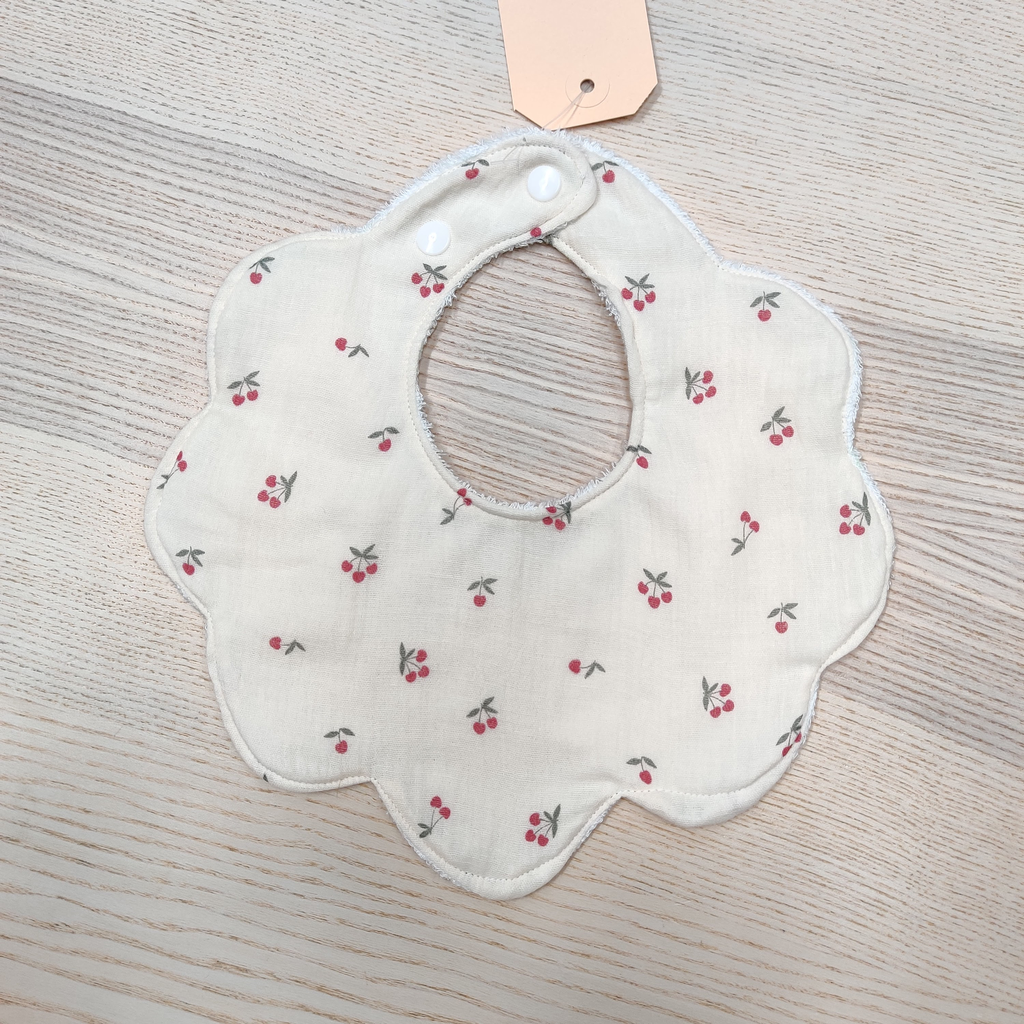 Bavoir - Fleur de coton - Crème, Cerises 