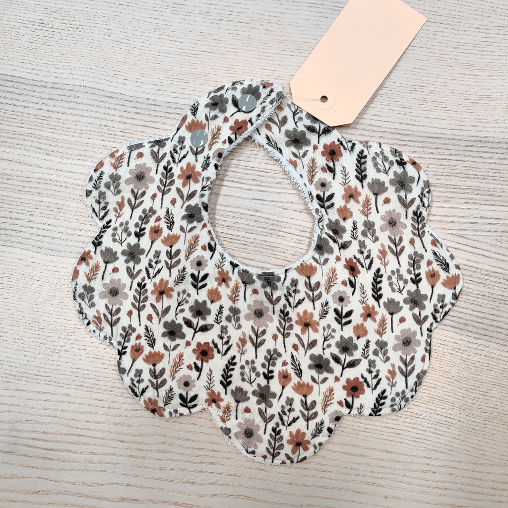 Bavoir - Fleur de coton - Fleurs grises & brunes 