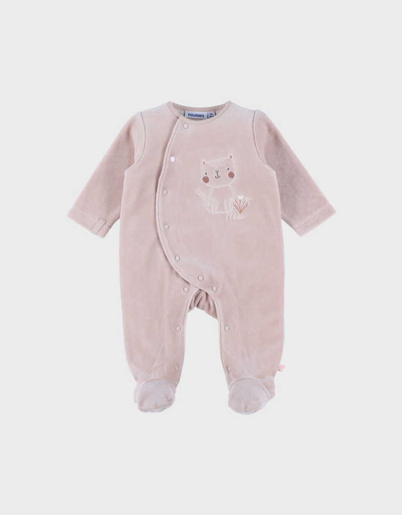 Pyjama en velours  - noukie's - Rose avec broderie chat. 3 mois   