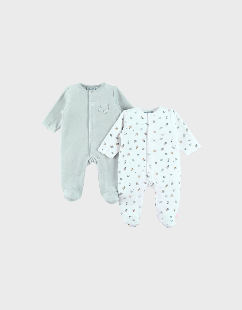 [5414220215628] Lot de 2 pyjamas en velours - Noukie's - Vert, oiseaux. 0 mois 