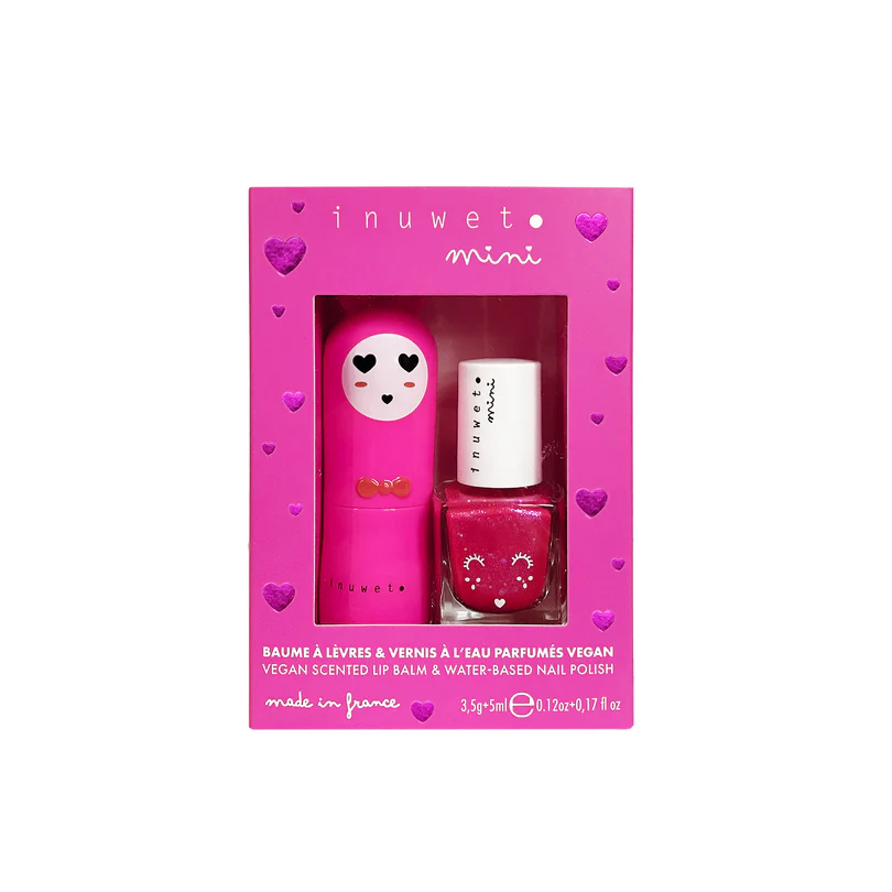 Coffret Fuchsia duo - Baume à lèvres et vernis à l'eau - Inuwet - Cerise et fraise 