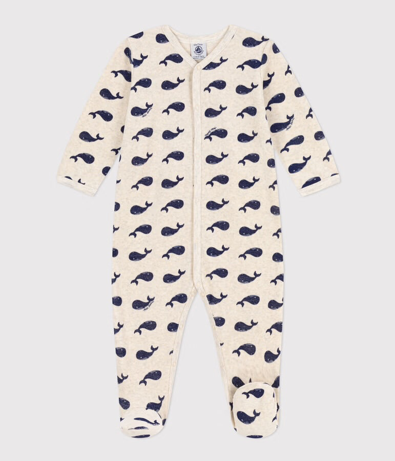 Pyjama en velours - Petit Bateau - Baleines marines 3 mois (60cm)