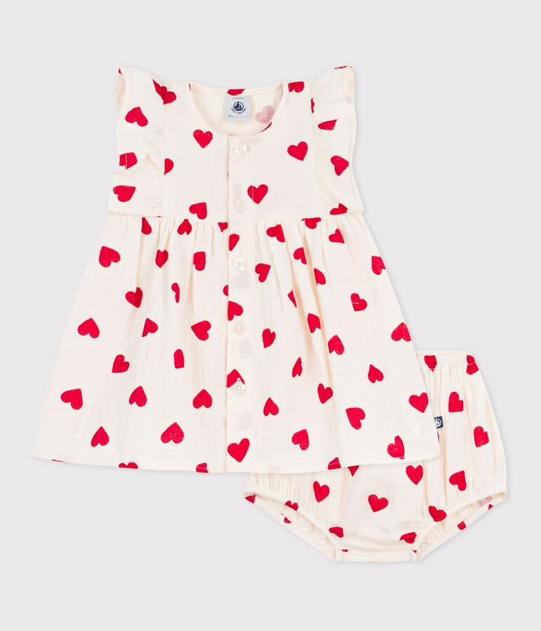 Robe en coton avec son bloomer - Petit Bateau - Coeurs 18 mois (81cm) 