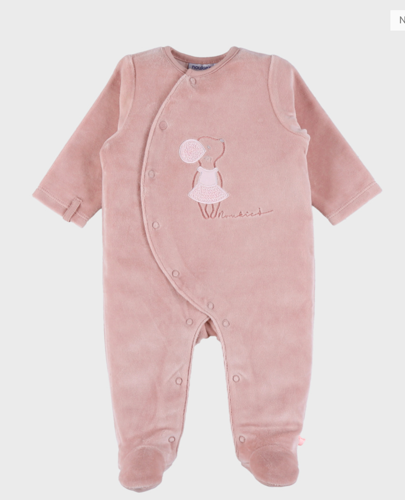 Pyjama en velours - noukie's -  Broder Souris Rose 9Mois   