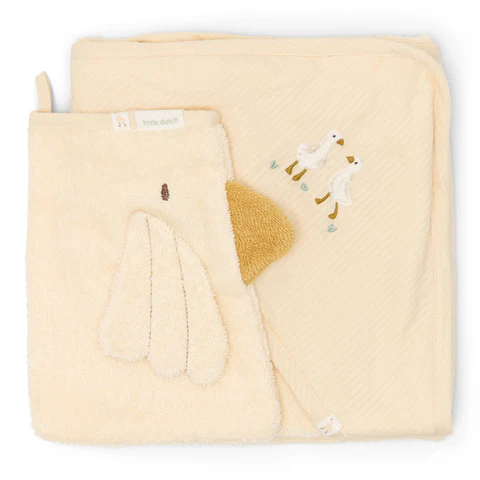 [8721122585078] Coffret Cadeau - Little Dutch -  gant de toilette + cape de bain Oie