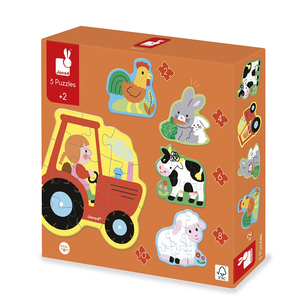 [3700217324872] Puzzle  - Janod - 5 puzzle évolutif Ferme