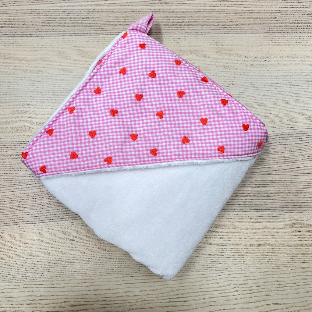 [FC-109] Cape de bain - Fleur de coton - Vichy et coeur  90x90