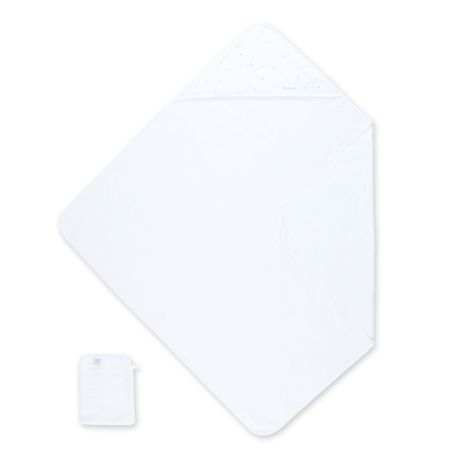 [370STARY10BU] Cape de bain - Bemini -  90x90cm motif étoile blanc bamboo