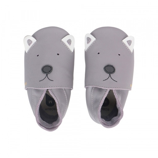 [9420062054574] Chaussons en cuir - BOBUX - S (3-9 mois) Soft Sole Woof Gull Grey