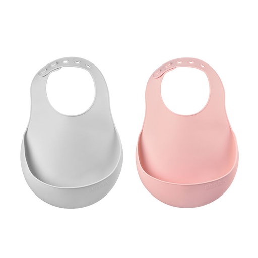 [3384349135102] Lot e 2 bavoirs - Beaba -Silicone light mist/old pink