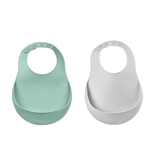 [3384349135423] Lot de 2 bavoirs - Beaba -Silicone light mist sage green 